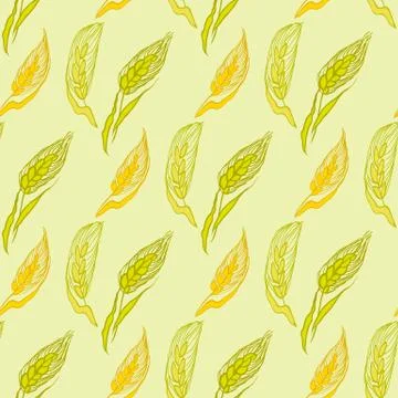 Yellow seamless pattern with ears of wheat. Stock Illustration