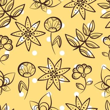 Yellow Seamless Pattern Magic Flowers Stock Illustration