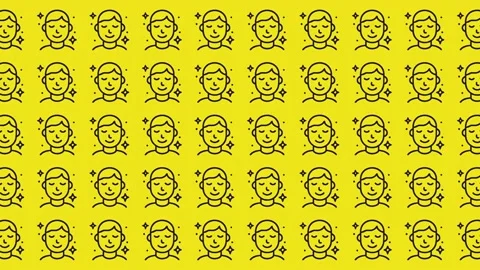 Yellow Seamless Pattern of Smiling Relaxed Face Icons for Wellness and Skincare Stock Footage 344909211