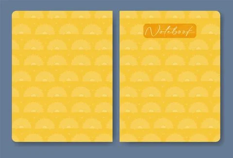 Yellow seamless pattern of sunrise and flying birds notebook cover. Stock Illustration
