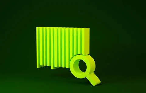 Yellow Search barcode icon isolated on green background. Magnifying glass sea イラスト素材
