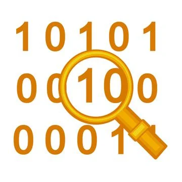 Yellow search in binary code icon on white background Stock Illustration
