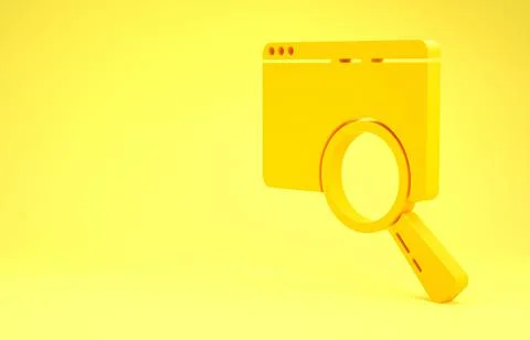 Yellow Search in a browser window icon isolated on yellow background. Minimal Ilustración de archivo
