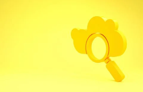 Yellow Search cloud computing icon isolated on yellow background. Magnifying  Illustrazione stock