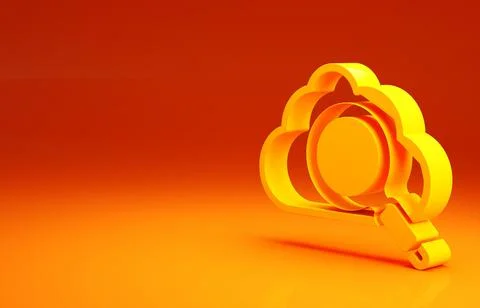 Yellow Search cloud computing icon isolated on orange background. Magnifying  Stock Illustration