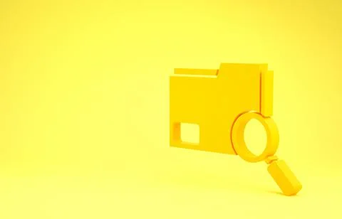 Yellow Search concept with folder icon isolated on yellow background. Magnify 스톡 일러스트