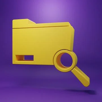 Yellow Search concept with folder icon isolated on purple background. Magni.. Stock Photos