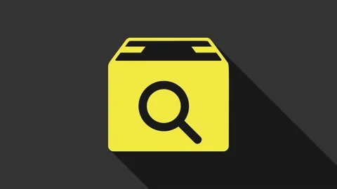 Yellow Search package icon isolated on grey background. Parcel tracking symbol Stock Footage 147697259