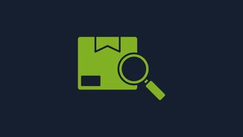 Yellow Search package icon isolated on blue background. Parcel tracking Stock Footage 232020086