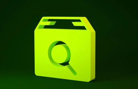 Yellow Search package icon isolated on green background. Parcel tracking symb Illustrazione stock