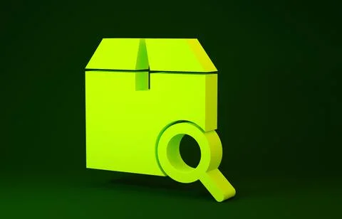 Yellow Search package icon isolated on green background. Parcel tracking symb Illustrazione stock