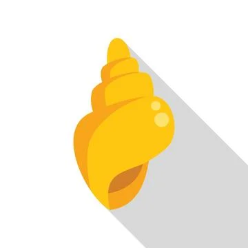 Yellow seashell casting long shadow on white background Stock Illustration