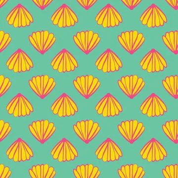 A yellow seashells vector pattern on turquoise 스톡 일러스트