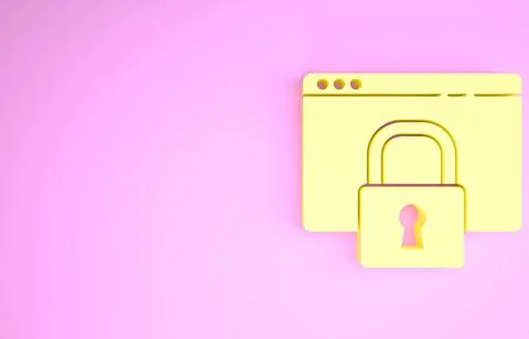 Yellow Secure your site with HTTPS, SSL icon isolated on pink background. Int 스톡 일러스트