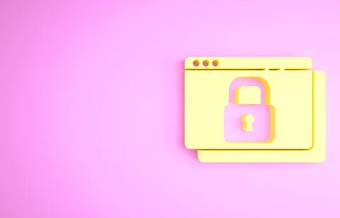 Yellow Secure your site with HTTPS, SSL icon isolated on pink background. Int 库存插图