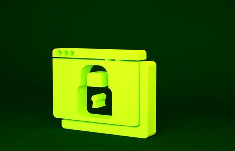 Yellow Secure your site with HTTPS, SSL icon isolated on green background. In Illustration