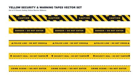 Yellow security and warning tapes hazard safety barrier Ilustração Stock