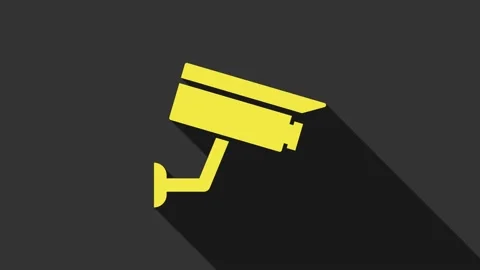 Yellow Security camera icon isolated on grey background. 4K Video motion graphic Stock Footage 147691536