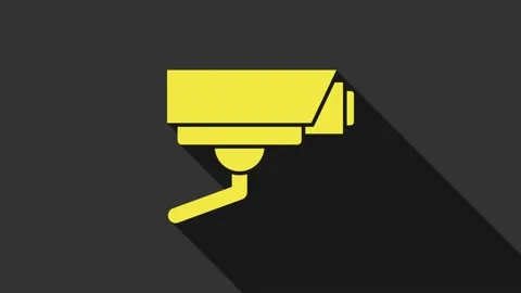 Yellow Security camera icon isolated on grey background. 4K Video motion graphic Stock Footage 147703397