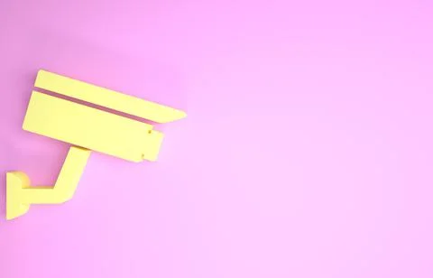 Yellow Security camera icon isolated on pink background. Minimalism concept.  Stock Illustration
