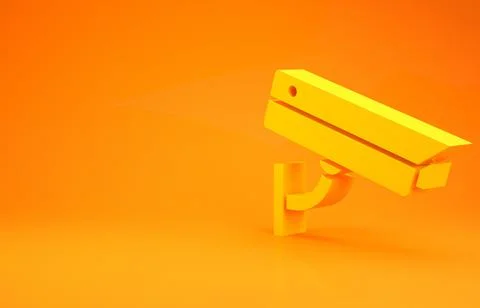 Yellow Security camera icon isolated on orange background. Minimalism concept Illustrazione stock