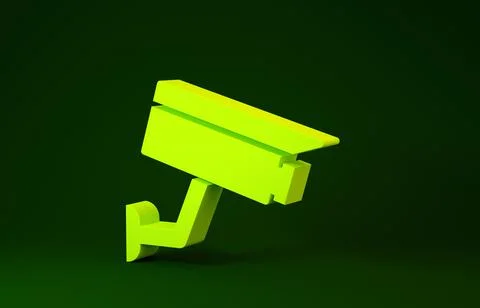 Yellow Security camera icon isolated on green background. Minimalism concept. Stock Illustration