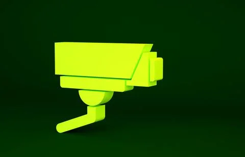 Yellow Security camera icon isolated on green background. Minimalism concept. Illustrazione stock