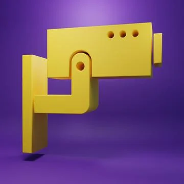 Yellow Security camera icon isolated on purple background. Minimalism conce.. Stockillustratie