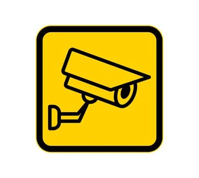 Yellow Security Camera Icon with Simple Line Art for Surveillance Signage Stock Illustration
