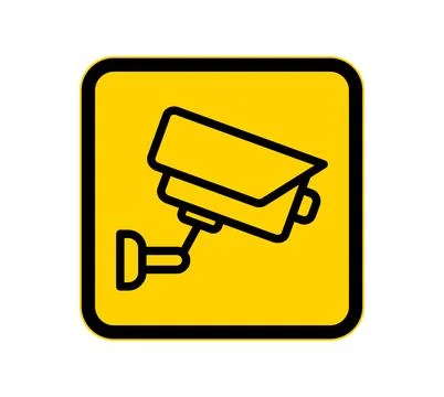 Yellow Security Camera Sign Icon with Surveillance Symbol in Vector Format Illustrazione stock
