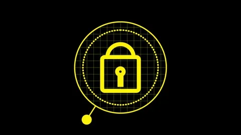 Yellow Security Lock Icon with Circular Grid and Radar Element on Black Bac.. Stock Footage 321586717