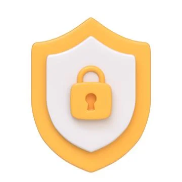 Yellow security shield with a lock icon in the center Stock Illustration