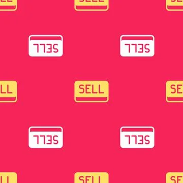Yellow Sell button icon isolated seamless pattern on red background. Financial イラスト素材
