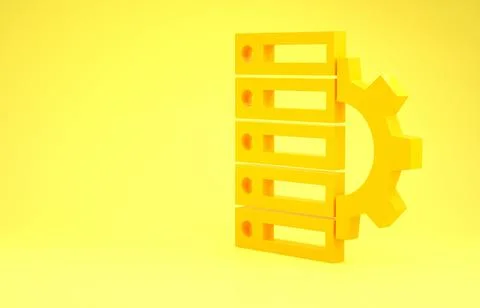 Yellow Server and gear icon isolated on yellow background. Adjusting app, ser Illustrazione stock