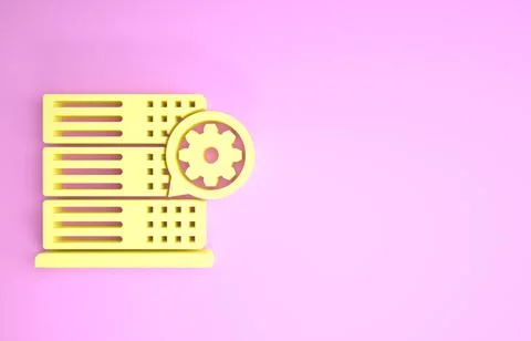 Yellow Server and gear icon isolated on pink background. Adjusting app, servi Stock Illustration