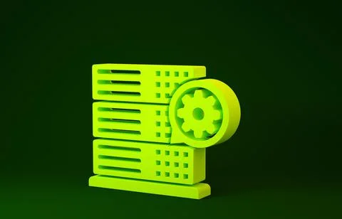 Yellow Server and gear icon isolated on green background. Adjusting app, serv イラスト素材