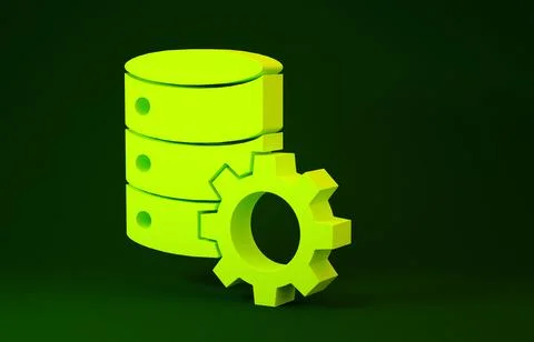 Yellow Server and gear icon isolated on green background. Adjusting app, serv Stock Illustration