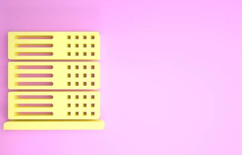 Yellow Server, Data, Web Hosting icon isolated on pink background. Minimalism Stock Illustration