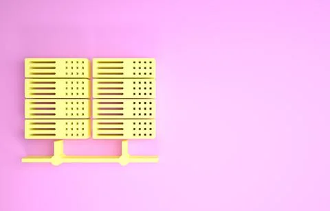 Yellow Server, Data, Web Hosting icon isolated on pink background. Minimalism Stock Illustration