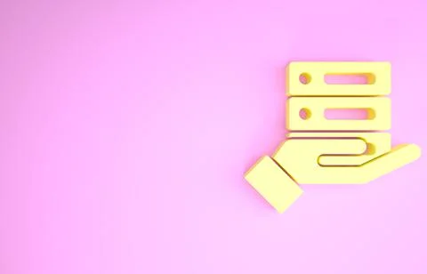 Yellow Server, Data, Web Hosting icon isolated on pink background. Minimalism Illustrazione stock