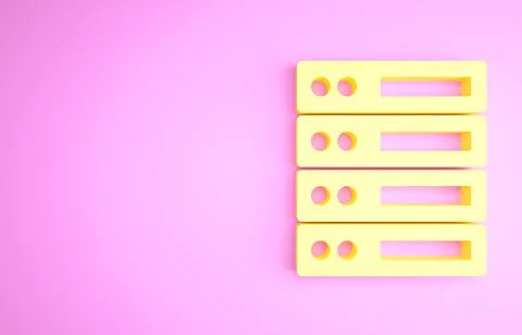 Yellow Server, Data, Web Hosting icon isolated on pink background. Minimalism Illustrazione stock