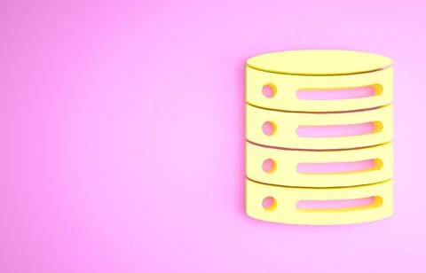 Yellow Server, Data, Web Hosting icon isolated on pink background. Minimalism Stock Illustration
