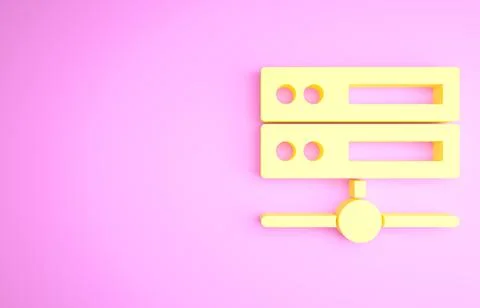 Yellow Server, Data, Web Hosting icon isolated on pink background. Minimalism 스톡 일러스트