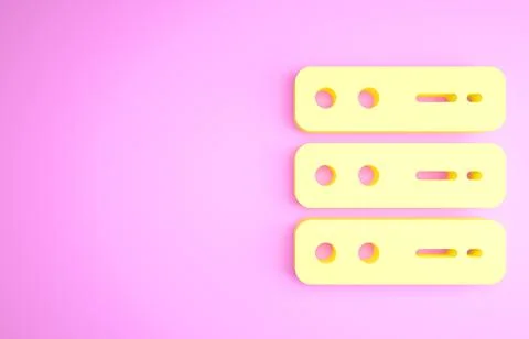 Yellow Server, Data, Web Hosting icon isolated on pink background. Minimalism Stock Illustration