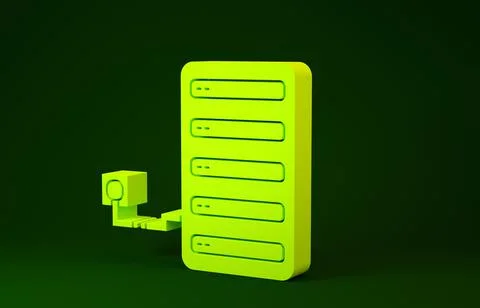 Yellow Server icon isolated on green background. Adjusting app, service conce Illustrazione stock