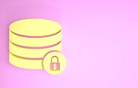 Yellow Server security with closed padlock icon isolated on pink background.  库存插图