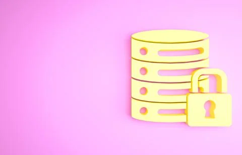 Yellow Server security with closed padlock icon isolated on pink background.  库存插图