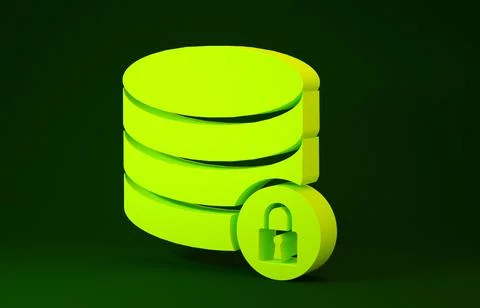 Yellow Server security with closed padlock icon isolated on green background. Stock Illustration
