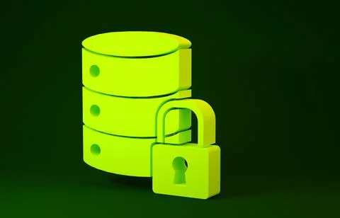 Yellow Server security with closed padlock icon isolated on green background. Stock Illustration