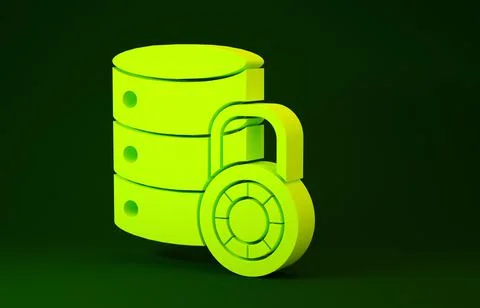 Yellow Server security with closed padlock icon isolated on green background. Stock Illustration